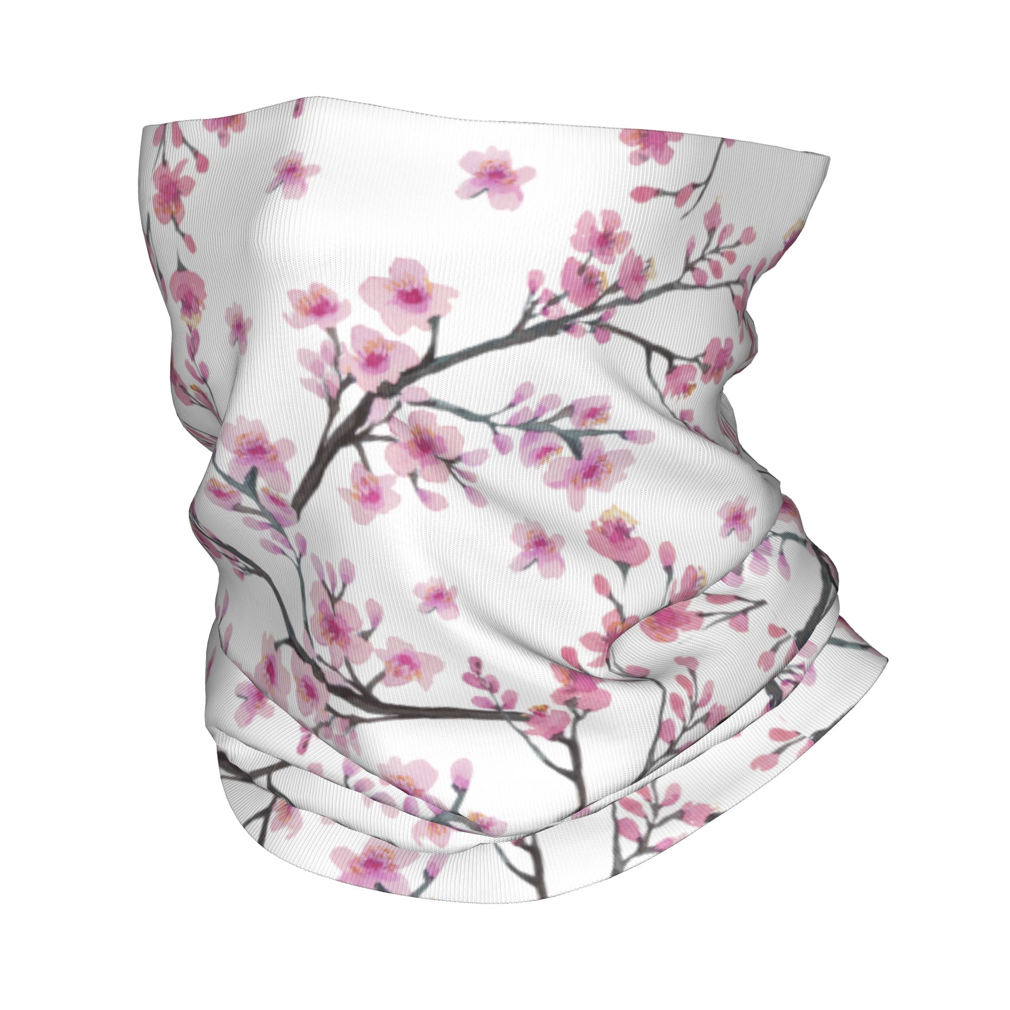 Neck Gaiter Face Cover - Japońskie kwiaty wiśni Sakura z czerwonym